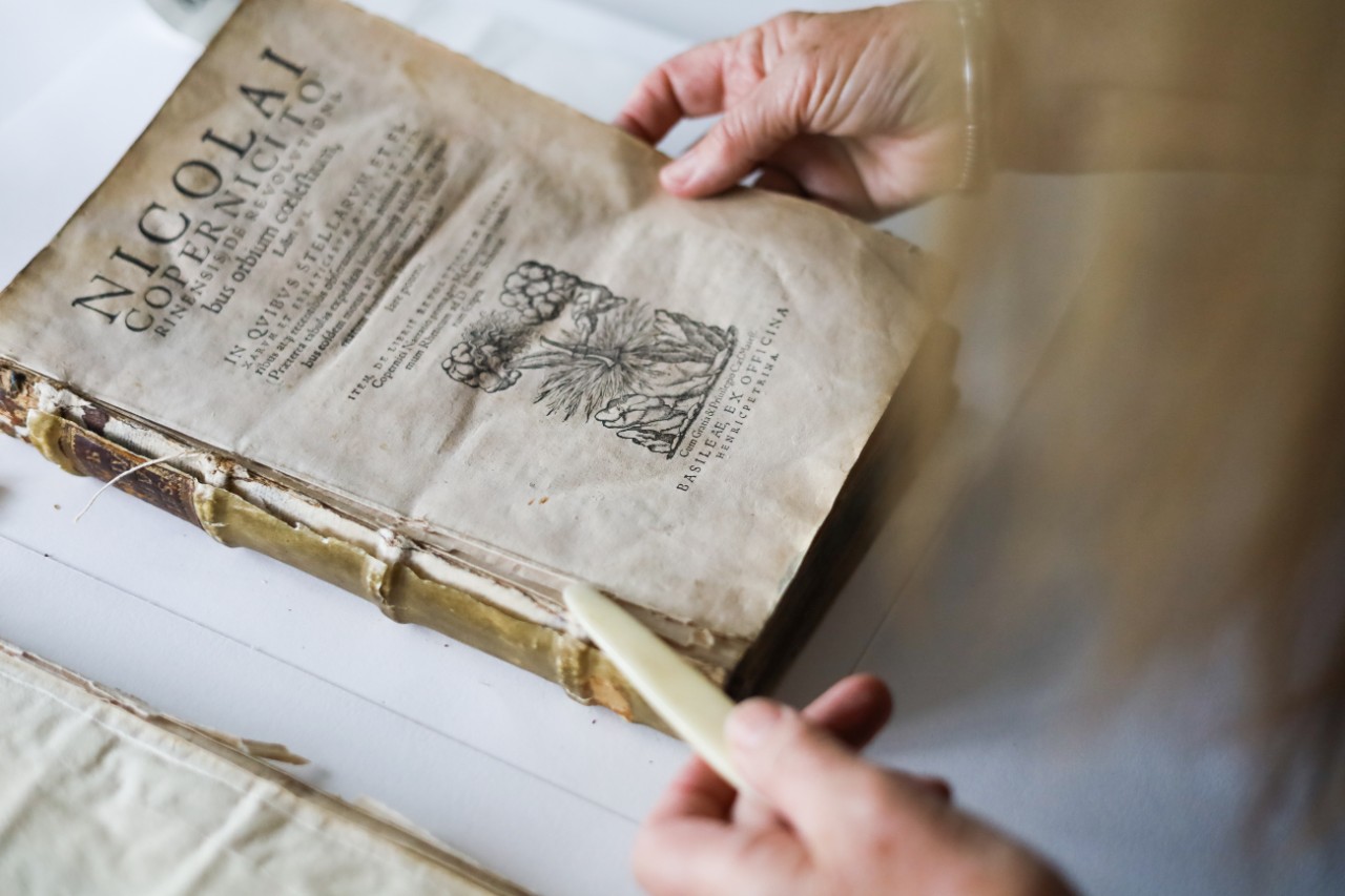 Close up of Copernicus' book 'De revolutionibus orbium coelestium'