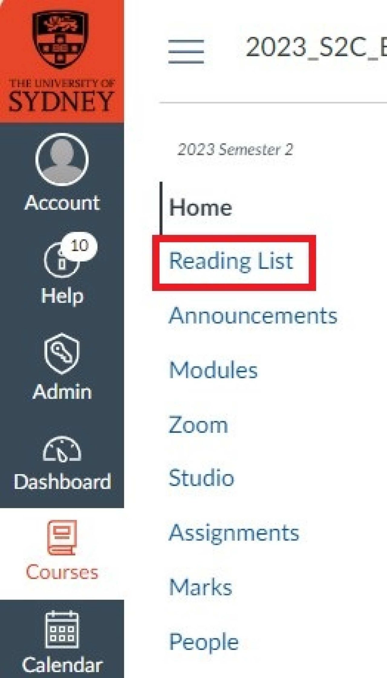 Reading List button in Canvas