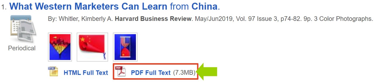 An image showing that the PDF full text option is located to the bottom right of the article information