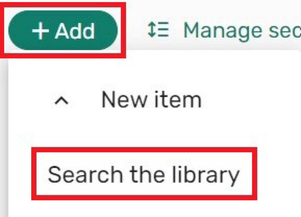 Screenshot of the add button and search the library button.
