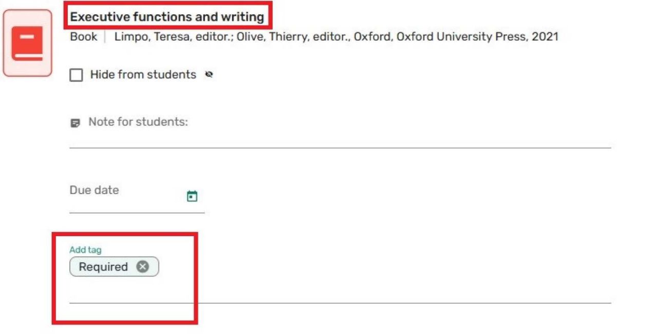 Screenshot of the add tag field after clicking on item title.