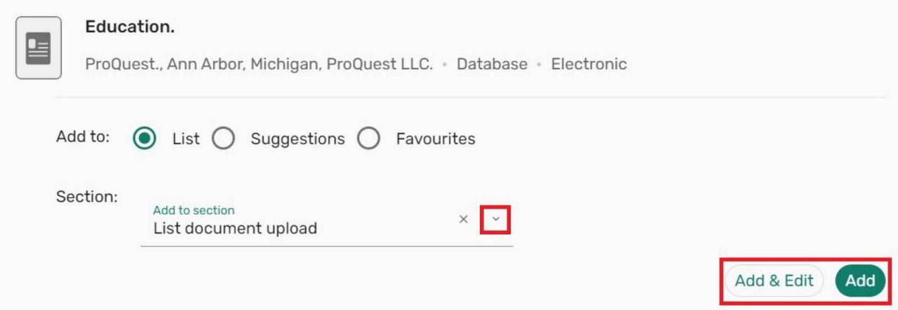Screenshot of the add and edit button or add button when using search the library.