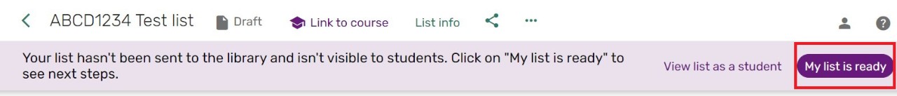 Screenshot of the my list is ready button.