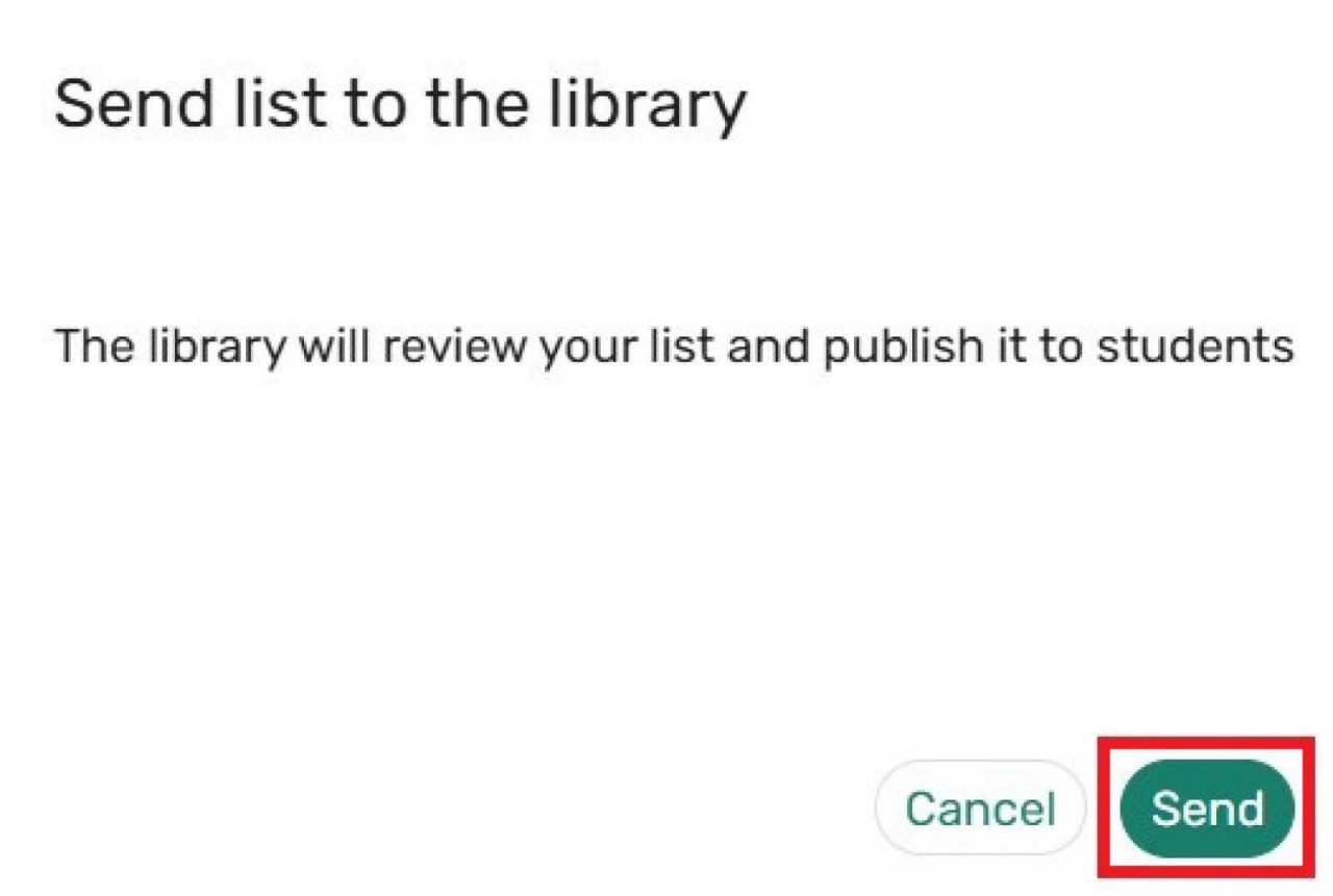 Screenshot of the send button for library review.